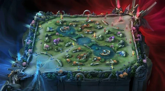 Mobile Legends game map showing gold lane, EXP lane, mid lane, jungle areas, and objectives